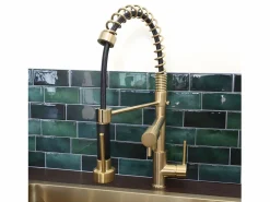 Essebagno Grifo De Cocina|Big Pro Mezclador de fregadero con rociador móvil oro cepillado