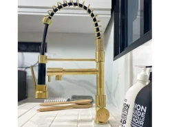 Essebagno Grifo De Cocina|Big Pro Mezclador de fregadero con rociador móvil oro cepillado