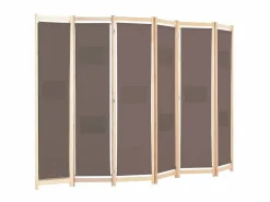Biombo divisor de 6 paneles de tela marrón 240x170x4 cm ES264747 Marru00f3n Discount