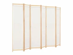 Biombo divisor de 6 paneles de tela color 240x170x4 cm ES139522 Crema New