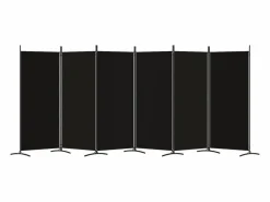 Biombo divisor de 6 paneles de tela 520x180 cm ES965211 Negro Outlet