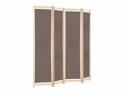 Biombo|Biombo divisor de 4 paneles de tela marrón 160x170x4 cm ES512457
