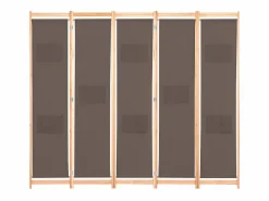 Biombo|Biombo divisor de 5 paneles de tela marrón 200x170x4 cm ES236538