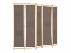 Biombo|Biombo divisor de 5 paneles de tela marrón 200x170x4 cm ES236538