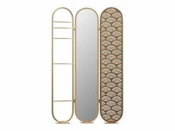 OZAIA Biombo espejo art déco de metal, 3 paneles, L. 117 x A. 175cm, MAVICA Dorado