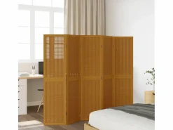 Biombo|Biombo separador de 5 paneles madera maciza paulownia marrón ES729638