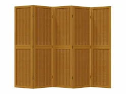 Biombo|Biombo separador de 5 paneles madera maciza paulownia marrón ES729638