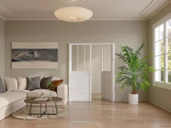 Vente-unique Puerta Con Marco|Bloque de puerta reversible, MDF y vidrio templado - 2 x Alt. 204 x An. 83 cm - ERMELO
