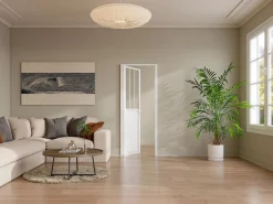 Vente-unique Bloque de puerta reversible, aluminio, MDF y vidrio templado, Alt. 204 x An. 83 cm, ERMELO Blanco Discount
