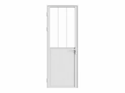 Vente-unique Bloque de puerta reversible, aluminio, MDF y vidrio templado, Alt. 204 x An. 83 cm, ERMELO Blanco Discount