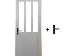 GD Menuiseries Puerta Con Marco|Bloque de puerta de taller BLANCO H204 x L73 Empujando panel lateral derecho + manija