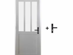 GD Menuiseries Puerta Con Marco|Bloque de puerta de taller BLANCO Vidrio esmerilado H204 x L73 Dimensiones de la mesa de empuje izquierda + manija