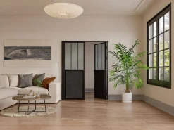Vente-unique Bloque de puerta doble reversible , vidrio translúcido estilo taller, 2 x Alt. 204 x An. 93 cm, ERMELO Negro Outlet