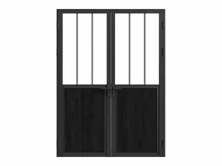 Vente-unique Bloque de puerta doble reversible, y vidrio templado - 2 x Alt. 204 x An. 93 cm - ERMELO Negro Outlet