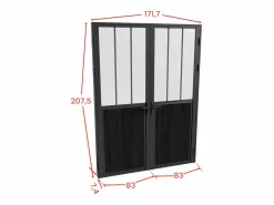 Vente-unique Bloque de puerta doble reversible , vidrio translúcido estilo taller, 2 x Alt. 204 x An. 83 cm, ERMELO Negro New