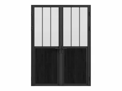 Vente-unique Bloque de puerta doble reversible , vidrio translúcido estilo taller, 2 x Alt. 204 x An. 73 cm, ERMELO Negro Clearance