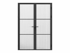 Vente-unique Bloque de puerta doble reversible - vidrio texturizado - 2 x Alt. 204 x An. 73 cm - - MASERU Negro Discount