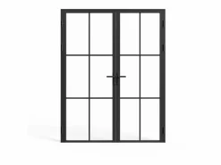 Vente-unique Bloque de puerta doble reversible de aluminio y vidrio templado - Alt. 204 x An. 2 x 73 cm - SEROTO Negro Outlet