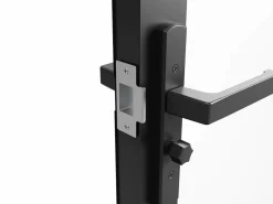 Vente-unique Bloque de puerta doble reversible de aluminio y vidrio templado - Alt. 204 x An. 2 x 73 cm - SEROTO Negro Outlet
