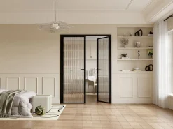 Vente-unique Bloque de puerta doble vidrio templado - 2 x Alt. 204 x An. 83 cm - - LOXTON Negro New