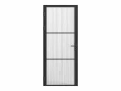Vente-unique Bloque de puerta reversible de aluminio y vidrio texturizado - Alt. 204 x An. 93 cm - - MASERU Negro Best