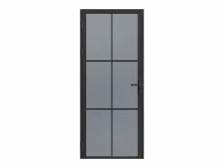 Vente-unique Puerta Con Marco|Bloque de puerta reversible de aluminio y vidrio templado ahumado - Alt. 204 x An. 73 cm - - SEROTO