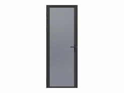 Vente-unique Puerta Con Marco|Bloque de puerta reversible de aluminio y vidrio templado ahumado - Alt. 204 x An. 83 cm - - LOXTON