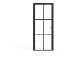 Vente-unique Bloque de puerta reversible de aluminio y vidrio templado - Alt. 204 x An. 73 cm - SEROTO Negro Best