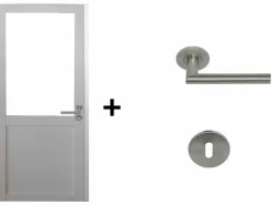 GD Menuiseries Puerta Con Marco|Bloque para puerta de taller sin parteluz Al. 204 x L. 73 Dimensiones de la mesa de empuje izquierda + tirador