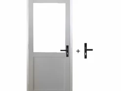Bloque para puerta de taller BLANCO sin parteluz Al. 204 x L. 73 Dimensiones de la mesa de empuje izquierda + tirador^GD Menuiseries New