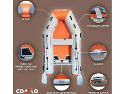 Bote inflable 230x130 cm - 3 plazas - Punto de gota de alta presión - 2 remos 1 bomba 1 bolsa de transporte - Hinchable 2,30m gris claro /^COASTO Outlet