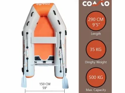 Bote inflable DS 290 - 4 plazas - 290x140cm - Dropstitch Alta Presión - 2 remos 1 bomba 1 bolsa de transporte -^COASTO