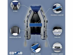 COASTO Deportes Náuticos|Bote neumático Slat 200 - 200x130 cm 2+1 personas - Suelo de carbono latte - 2 remos 1 bomba 1 bolsa de transporte - 200 x 131 cm