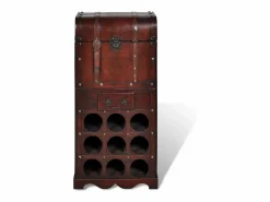 Botellero|Accesorios Para Vino Y Bar|Botellero de madera para 9 botellas baúl con cajón ES221263