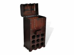 Botellero|Accesorios Para Vino Y Bar|Botellero de madera para 9 botellas baúl con cajón ES221263
