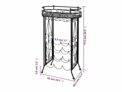 Botellero de metal con soportes para copas para 9 botellas ES761678 Negro