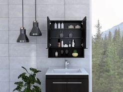 TuHome Mueble De Pared Para Baño|Botiquin Jaspe en Melamina, con espejos , 62.48 cm X 59.94 cm X 13.97 cm ,