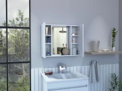 TuHome Botiquín Artemisa en Melamina, con 6 estantes interno y dos puertas, con espejo , 49.53 cm X 59.94 cm X 13.71 cm , Blanco New