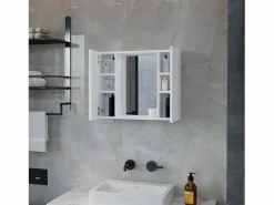 TuHome Botiquín Artemisa en Melamina, con 6 estantes interno y dos puertas, con espejo , 49.53 cm X 59.94 cm X 13.71 cm , Blanco New