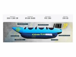 COASTO Deportes Náuticos|Boya remolcada Luna - 300x100cm - 3 asas de neopreno - Carga máx. 230 kg - Nylon 840 D - PVC 28G - 3 plazas