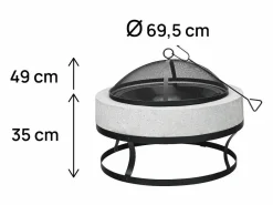 Habitat et jardin Brasero Barbacoa 2 en 1 "Torro" en Piedra Blanca 70x70x49 cm con Tapa y Atizador Negro