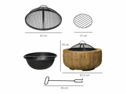 Barbacoa|Brasero de metal, diseño de tronco de árbol, con tapa y gancho, para jardín y terraza, marrón (61,5x61,5x39 cm)