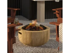 Barbacoa|Brasero de metal, diseño de tronco de árbol, con tapa y gancho, para jardín y terraza, marrón (61,5x61,5x39 cm)