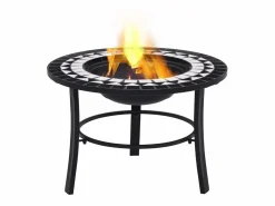 vidaxl Brasero de mosaico cerámica y blanco 68 cm Negro