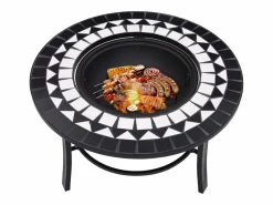 vidaxl Brasero de mosaico cerámica y blanco 68 cm Negro