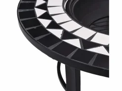 vidaxl Brasero de mosaico cerámica y blanco 68 cm Negro