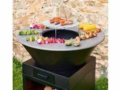 Sweeek Braséro con parrilla de cocción y almacenamiento de leña, 81.5cm Negro Clearance
