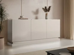 Vente-unique Buffet 3 puertas con LEDs en MDF - Beige y efecto mármol blanco - DEVIKA Beige / Blanco Clearance