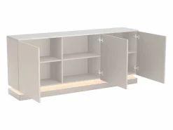 Vente-unique Buffet 3 puertas con LEDs en MDF - Beige y efecto mármol blanco - DEVIKA Beige / Blanco Clearance
