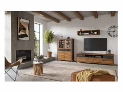 Buffet alto WINDSOR en roble oscuro y gris antracita - 2 puertas grandes - 97 x 138 x 37 cm^Meublorama Best
